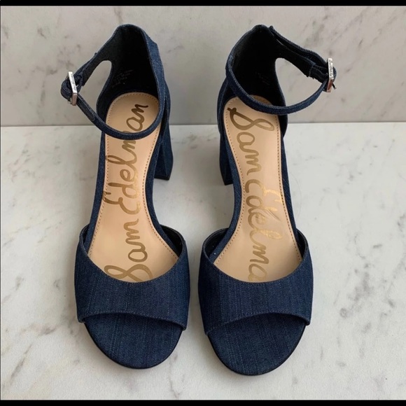 Sam Edelman Susie Blue Denim Block Heel Size 5 - Picture 2 of 6